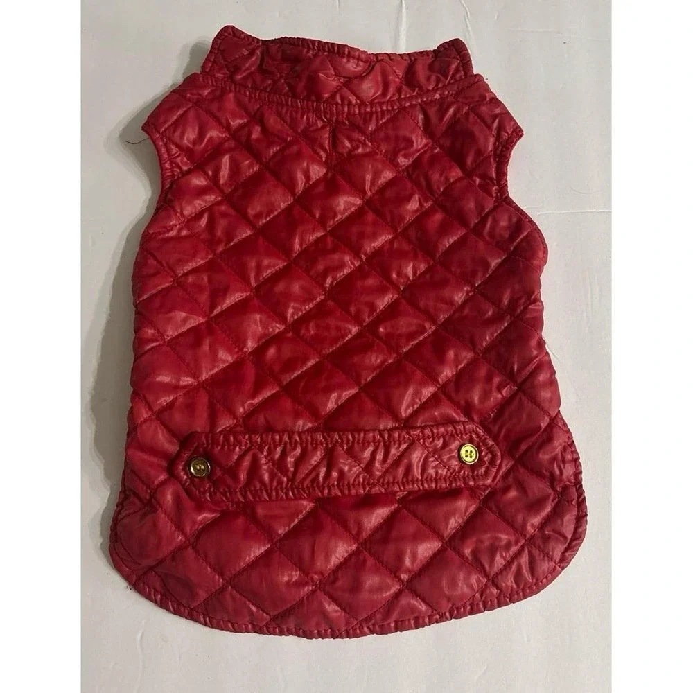 Dog Red Quilted Winter jacket with Gold Buttons (Small/Medium)